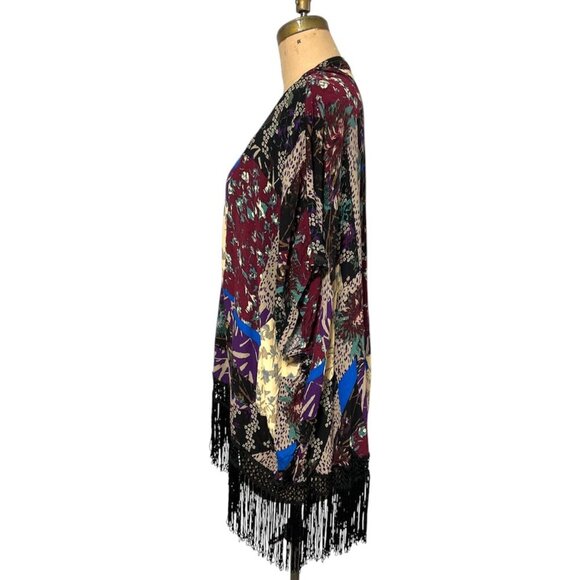 Aritzia TALULA Fawkner patchwork mixed print floral fringe kimono cardigan top - Picture 4 of 12